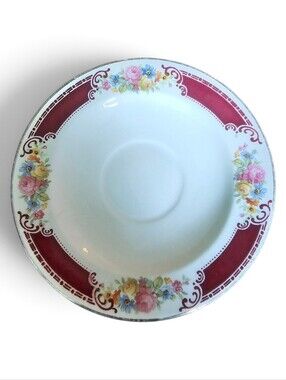 Vintage Homer Laughlin MAJESTIC Brittany Red Floral China Saucer 6" B39N6